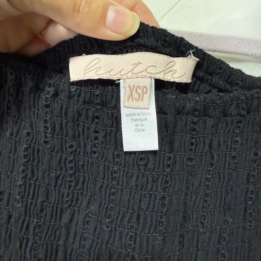 ANTHROPOLOGIE HUTCH Black Eyelet Lace Puff Sleeve Smocked Midi Dress XSP - Picture 5 of 9